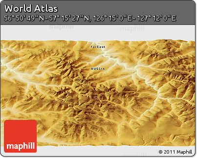 Physical 3D Map of the Area around 57° 3' 8" N, 126° 43' 29" E