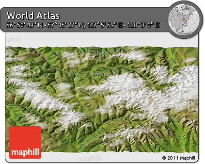 Satellite 3D Map of the Area around 57° 3' 8" N, 127° 34' 30" E