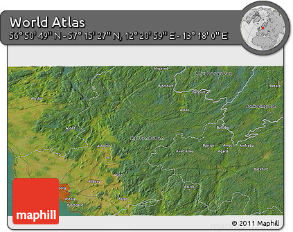 Satellite 3D Map of the Area around 57° 3' 8" N, 12° 49' 29" E