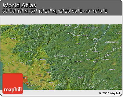 Satellite 3D Map of the Area around 57° 3' 8" N, 12° 49' 29" E