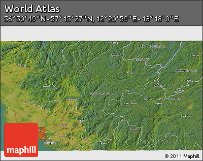 Satellite 3D Map of the Area around 57° 3' 8" N, 12° 49' 29" E