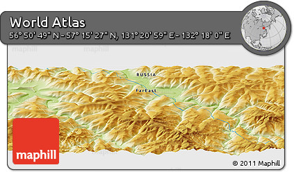 Physical Panoramic Map of the Area around 57° 3' 8" N, 131° 49' 29" E