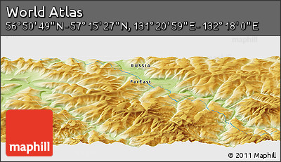 Physical Panoramic Map of the Area around 57° 3' 8" N, 131° 49' 29" E