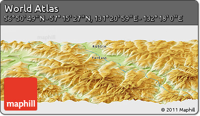 Physical Panoramic Map of the Area around 57° 3' 8" N, 131° 49' 29" E