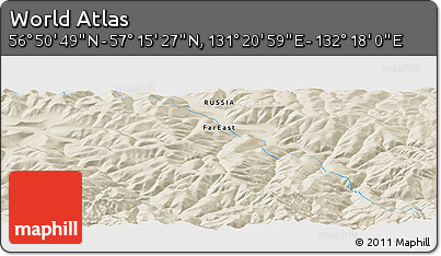 Shaded Relief Panoramic Map of the Area around 57° 3' 8" N, 131° 49' 29" E