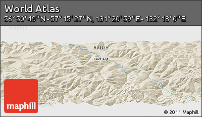 Shaded Relief Panoramic Map of the Area around 57° 3' 8" N, 131° 49' 29" E