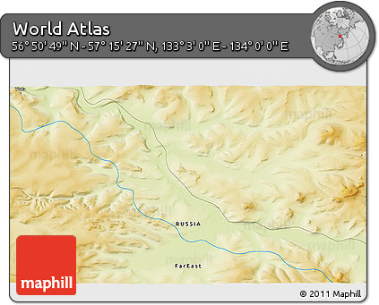 Physical 3D Map of the Area around 57° 3' 8" N, 133° 31' 30" E