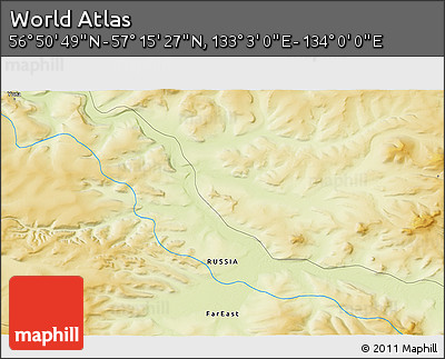 Physical 3D Map of the Area around 57° 3' 8" N, 133° 31' 30" E