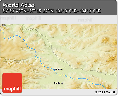 Physical 3D Map of the Area around 57° 3' 8" N, 133° 31' 30" E