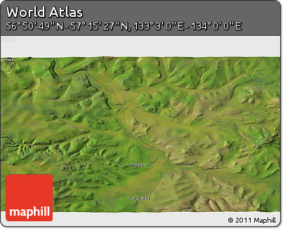 Satellite 3D Map of the Area around 57° 3' 8" N, 133° 31' 30" E
