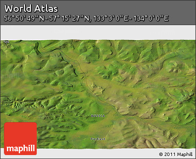 Satellite 3D Map of the Area around 57° 3' 8" N, 133° 31' 30" E