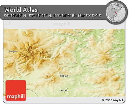 Physical 3D Map of the Area around 57° 3' 8" N, 134° 22' 30" E