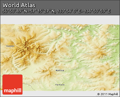 Physical 3D Map of the Area around 57° 3' 8" N, 134° 22' 30" E