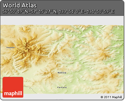 Physical 3D Map of the Area around 57° 3' 8" N, 134° 22' 30" E
