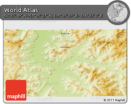 Physical 3D Map of the Area around 57° 3' 8" N, 136° 4' 29" E