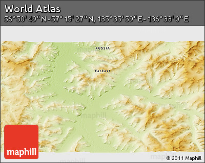 Physical 3D Map of the Area around 57° 3' 8" N, 136° 4' 29" E