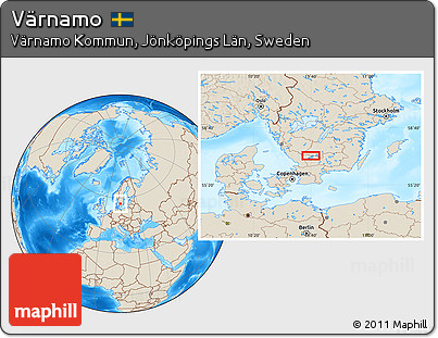 Shaded Relief Location Map of Värnamo
