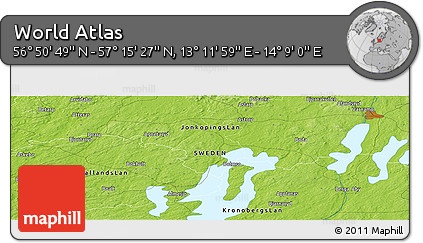 Physical Panoramic Map of the Area around 57° 3' 8" N, 13° 40' 30" E