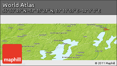 Physical Panoramic Map of the Area around 57° 3' 8" N, 13° 40' 30" E