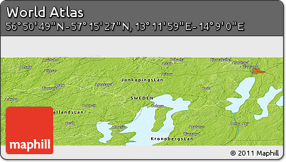 Physical Panoramic Map of the Area around 57° 3' 8" N, 13° 40' 30" E