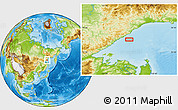Physical Location Map of the area around 57° 3' 8" N, 140° 19' 29" E