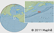Savanna Style Location Map of the area around 57° 3' 8" N, 151° 13' 29" W, hill shading