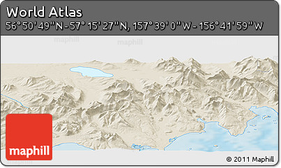 Shaded Relief Panoramic Map of the Area around 57° 3' 8" N, 157° 10' 30" W