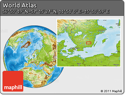 Physical Location Map of the Area around 57° 3' 8" N, 15° 22' 30" E