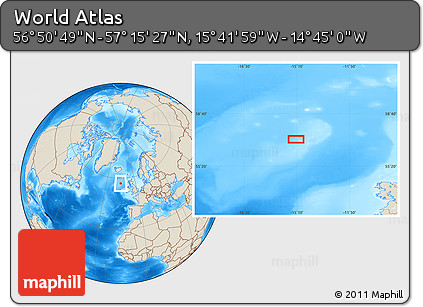 Shaded Relief Location Map of the Area around 57° 3' 8" N, 15° 13' 29" W