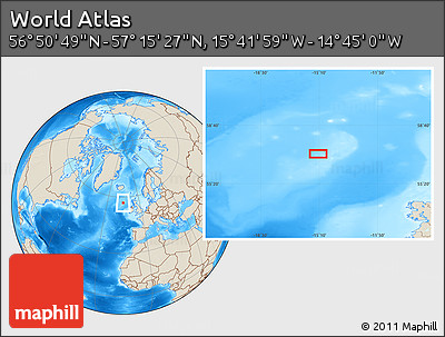Shaded Relief Location Map of the Area around 57° 3' 8" N, 15° 13' 29" W