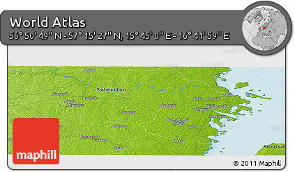 Physical Panoramic Map of the Area around 57° 3' 8" N, 16° 13' 30" E