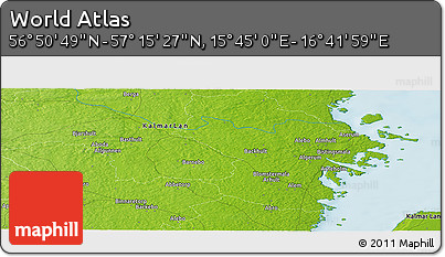 Physical Panoramic Map of the Area around 57° 3' 8" N, 16° 13' 30" E