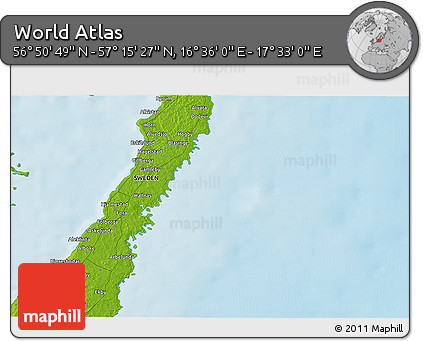 Physical 3D Map of the Area around 57° 3' 8" N, 17° 4' 30" E