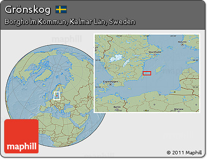 Savanna Style Location Map of Grönskog, hill shading
