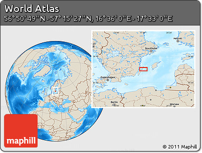 Shaded Relief Location Map of the Area around 57° 3' 8" N, 17° 4' 30" E