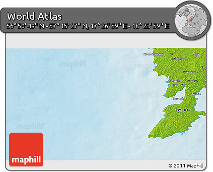 Physical 3D Map of the Area around 57° 3' 8" N, 17° 55' 29" E