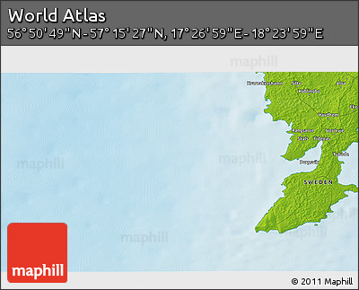 Physical 3D Map of the Area around 57° 3' 8" N, 17° 55' 29" E