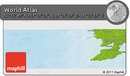 Physical Panoramic Map of the Area around 57° 3' 8" N, 17° 55' 29" E