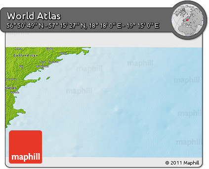 Physical 3D Map of the Area around 57° 3' 8" N, 18° 46' 29" E