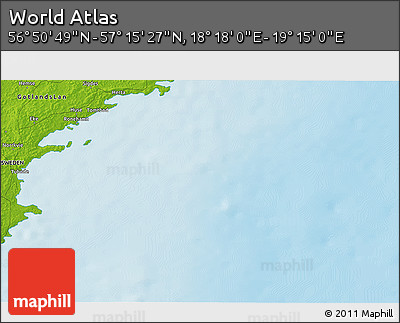 Physical 3D Map of the Area around 57° 3' 8" N, 18° 46' 29" E