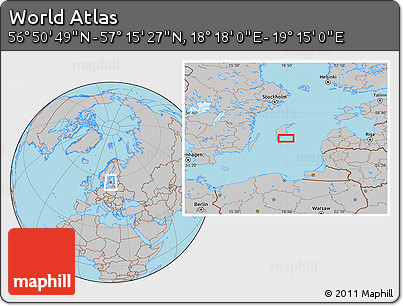 Gray Location Map of the Area around 57° 3' 8" N, 18° 46' 29" E