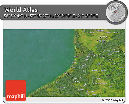 Satellite 3D Map of the Area around 57° 3' 8" N, 21° 19' 30" E