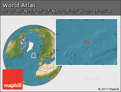 Satellite Location Map of the Area around 57° 3' 8" N, 21° 10' 29" W