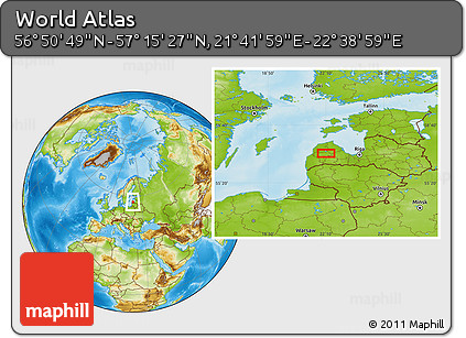 Physical Location Map of the Area around 57° 3' 8" N, 22° 10' 29" E