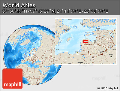 Shaded Relief Location Map of the Area around 57° 3' 8" N, 22° 10' 29" E