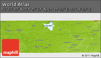 Physical Panoramic Map of the Area around 57° 3' 8" N, 22° 10' 29" E