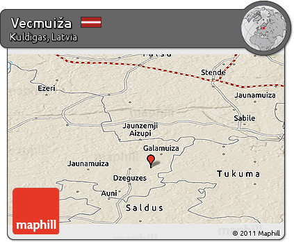 Shaded Relief Panoramic Map of Vecmuiža