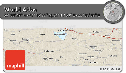 Shaded Relief Panoramic Map of the Area around 57° 3' 8" N, 22° 10' 29" E