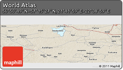 Shaded Relief Panoramic Map of the Area around 57° 3' 8" N, 22° 10' 29" E