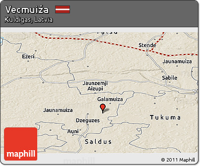Shaded Relief Panoramic Map of Vecmuiža